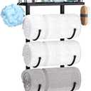 SWTYMIKI Over The Door Towel Rack - 6 Tier Towel Racks for Bathroom Wall Mounted, Towel Holder with Shelf, Hanging Rolled Towel Storage Organizer for Small Bathroom, Camper, RV, Black