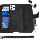 MODOS LOGICOS Case iPhone 11 Pro Max, [Detachable Wallet Folio][2 in 1][Zipper Cash Storage][Up to 14 Card Slots 1 Photo Window] PU Leather Purse with Removable Inner Magnetic TPU Case - Black