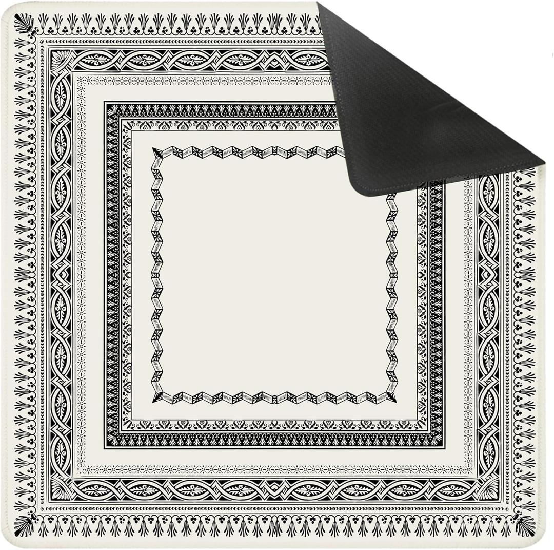 Vintage Black and White Mahjong Mat for Table 31.5 X 31.5 in, Gifts for Mahjong Players, Traditional Oriental Chinoiserie Chinese Anti-Slip Table Cover Tablecloth for Poker Board Card Tile Game