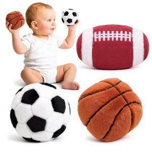 Baby Ball Toys 0-6 Months, Newborn Plush Rattle 3pcs Football Basketball Soccer Sports Set-Sensory Toys with Rattles for 0 3 6 9 12 Months Infant Boys Girls Birthday or Shower Gifts