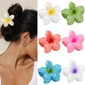 Hawaiian Flower Hair Clips  6 Pack Colorful Claw Clips for Women & Girls, Large Aesthetic Hair Accessories for Thick or Thin Hair, Summer Beach Vacation Gift