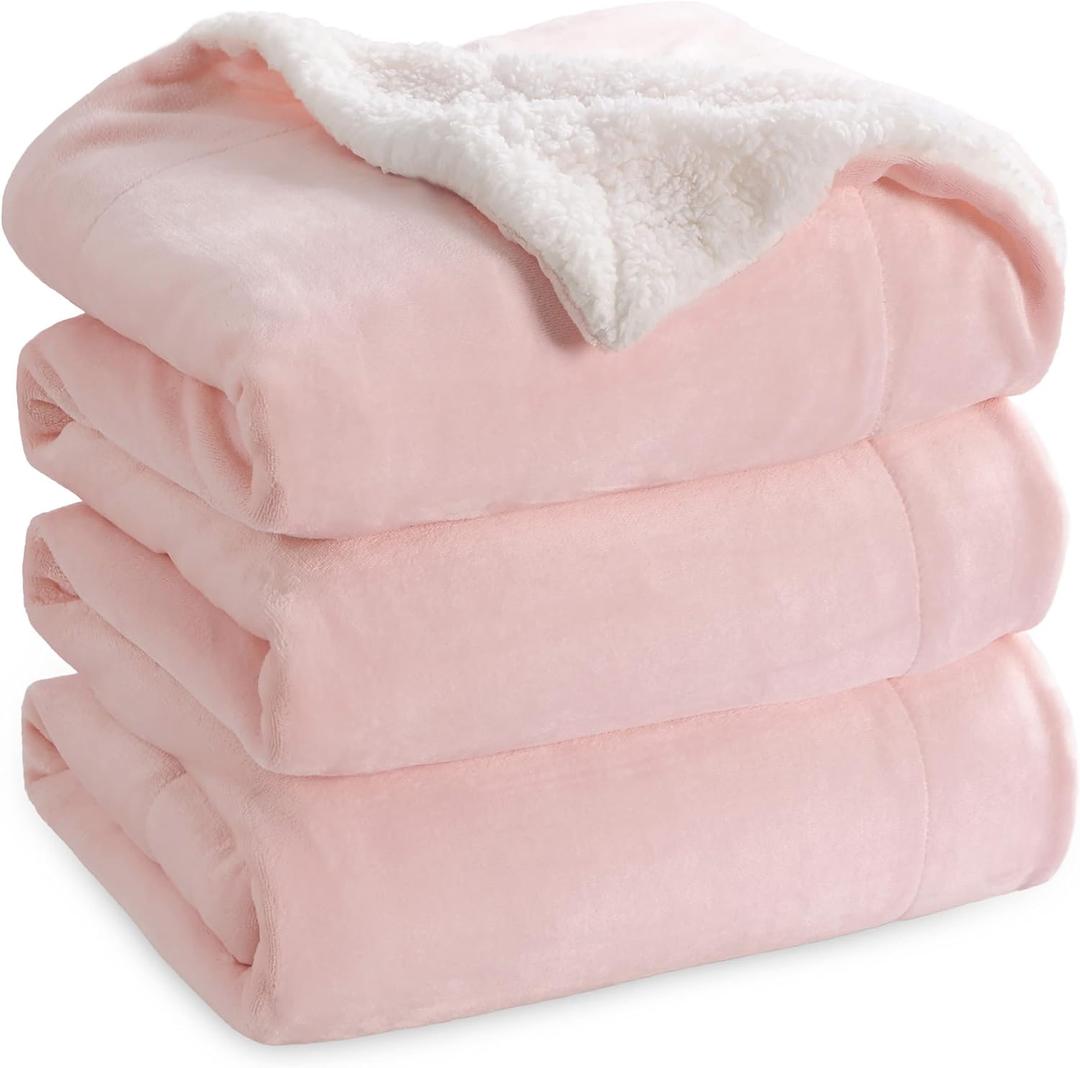 Bedsure GentleSoft Sherpa Fleece Blankets Queen Size for Bed - Thick and Warm Throw for Girls and Women, Soft Fuzzy Plush Queen Blanket for Winter, Pink, 90x90 Inches
