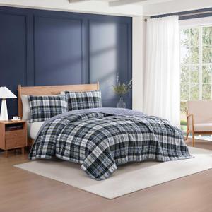Tommy Hilfiger - Queen Quilt Set, Soft Cotton w/Breathable Feel, Lightweight Bedding for Year Round Comfort, 3 Piece Bed Set w/Matching Pillowcases (Bleecker Plaid Blue)