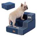 Gardner Pet Dog Stairs for Small Dogs 14" H, 3-Step Extra Wide Dog Steps for Bed, Pet Stairs for Bed and Couch with Durable Non-Slip Waterproof Fabric Cover and Soft Foam, Navy
