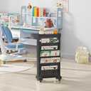 6-Tier Bookshelf, Book Storage Organization with Wheels Mobile Rolling Bookshelves Cart for Home Office Kids’ Study Room School, Black