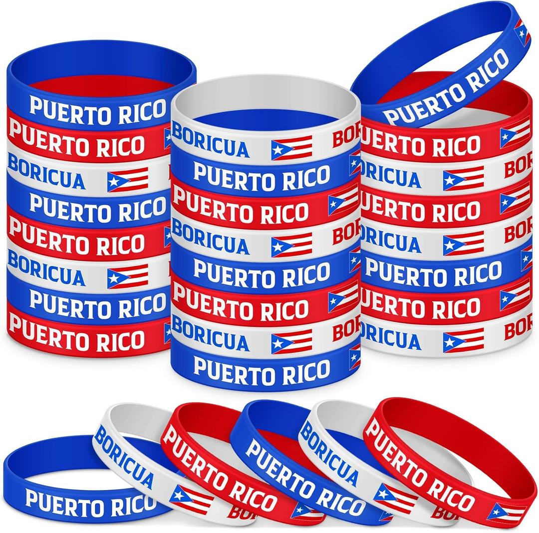 60 Pcs Puerto Rico Bracelet Bulk Country Flag Rubber Bracelets Puerto Rico Souvenirs Gifts Pr Flag Party Favors