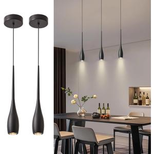 Black Pendant Lights Kitchen Island, Modern LED Pendant Light Fixtures, Small Mini Pendant Lighting Dimmable Hanging for Bathroom, Bar, Dining Room, Bedroom2-Pack