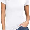 Women's Crewneck Short Sleeve Slim Fitted T-Shirt Solid Basic Tee Stretchy Casual Top, S, White