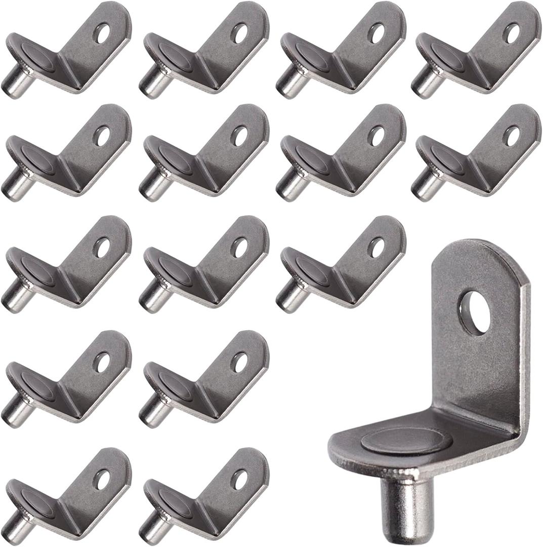 SDTWZW 5mm Shelf Pegs L-Shaped Cabinet Support Pins Bracket Style Clips for Bookcase Kitchen Closet Shelves Holders, 16 PCS Gun Metal