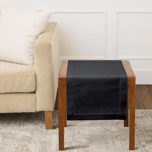 Solino Home Black Table Runner 36 Inches - Cotton Linen Hemstitch Coffee Table Runner 14 x 36 Inch Ideal for Dresser Tables - Spring, Summer, Mothers Day