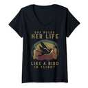 Womens Motivational Quote She Rules Her Life Like A Bird In Flight V-Neck T-Shirt.XL