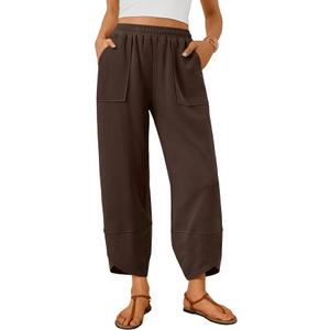 Trendy Queen Women's Wide Leg Pants Barrel Sweatpants
Summer Beach Gaucho Pants with Pockets,Soft Cotton Blend Cropped Lounge Capris, Casual Vacation Bottoms L