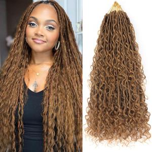 Boho Faux Locs Crochet Hair 18 Inch 9 Packs Goddess Faux Locs Human Hair Mixed Synthetic Bohemian Soft Locs Braiding Hair Extensions (27#)