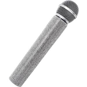 2 x Fake Microphone Prop Plastic Play Microphone Glitter Silver Rhinestone Microphone Prop Microphone For Disco Stage Party