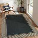 Moynesa Striped Border Easy Jute Outdoor Rug 5x7 Area Rugs for Living Room, Washable Indoor Outdoor Patio Rug Non Slip Low Pile, Black Farmhouse Carpet for Backyard Bedroom Dining Room