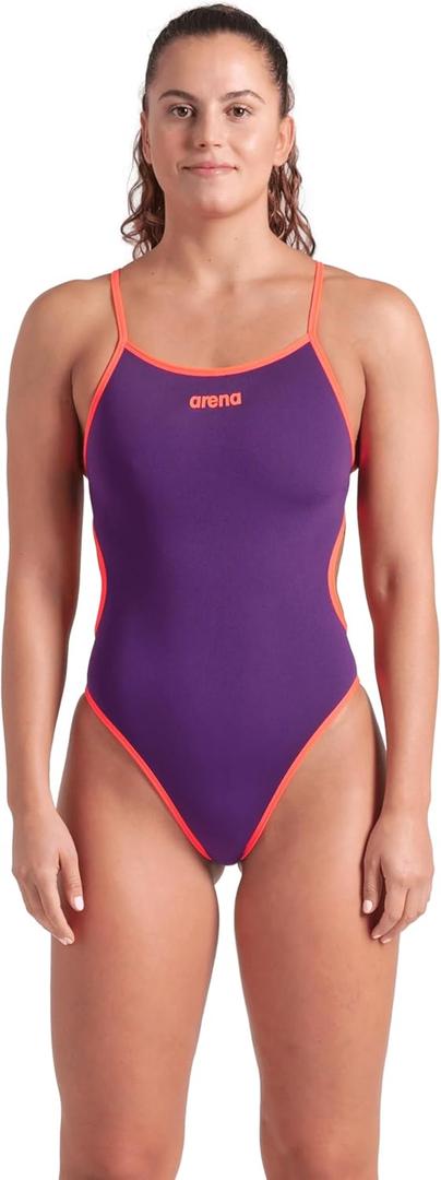 ARENA Women's Challenge Back Performance Solid Reversible One Piece Swimsuit (34, Water/Plum/Bright Coral)