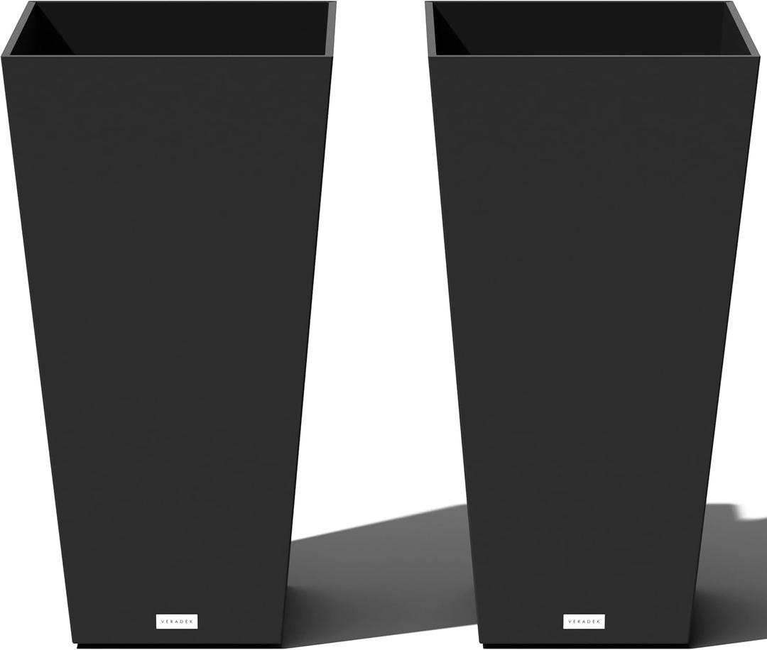 Veradek V-Resin Indoor/Outdoor Taper Planter, Set of 2 (30 inch, Black) 