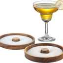 2 Pack Margarita Salt Rimmer, Wood Glass Rimmer for Cocktail, Glass Rimming for Salts and Sugars, Fits up to 5.5-inch Wide Glasses