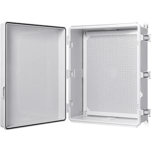 Junction Box, IP67 Waterproof Plastic Enclosure for Electrical Project, Hinged Grey Cover, Includes Mounting Plate and Wall Bracket 510410200mm (20"16.1"7.9")