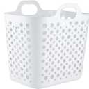 Portable Laundry Hamper with Handles - Foldable Rectangle Clothes Basket for Bedroom, Bathroom, Dorm, or Storage - Durable Plastic Laundry Organizer (White, Large)