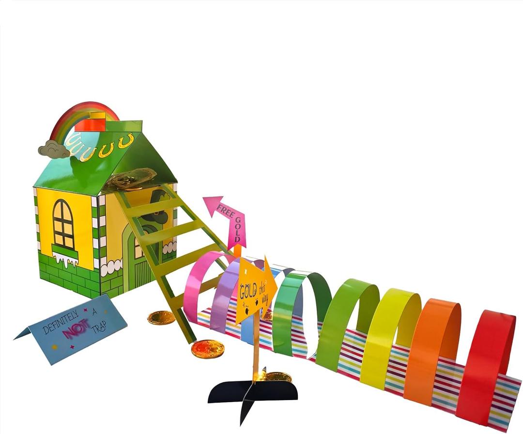 Usakiibebe St Patrick's Day Leprechaun Trap Kit - St. Patricks Day Decorations Leprechaun Trap Crafts Kit for Kids St Patricks Day Party Supplies (Rainbow Box)