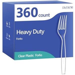 360 Count Plastic Forks Heavy Duty, Plastic Silverware Clear Forks, Premium Disposable Forks Bulk, BPA-Free, Heat Resistant, Suitable for Parties, Events and Everyday Use