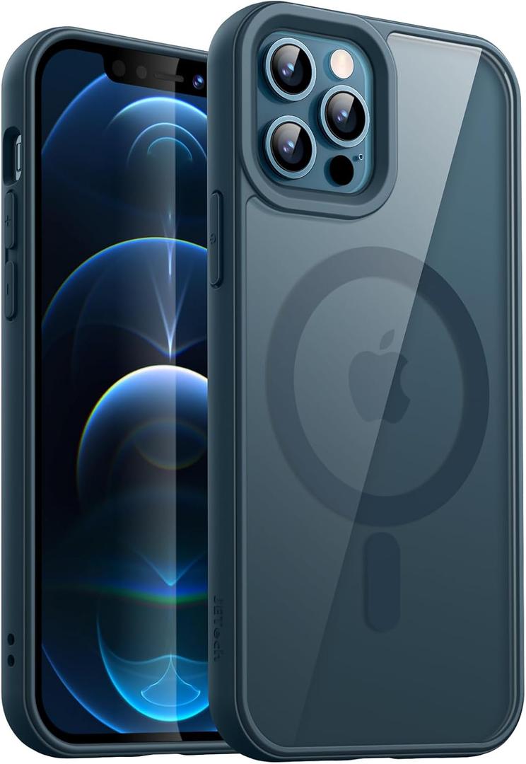 JETech Magnetic Case for iPhone 12/12 Pro 6.1-Inch Compatible with MagSafe, Shockproof Phone Bumper Cover, Solid Color Matte TPU Frame, Anti-Scratch Clear Back (Pacific Blue)