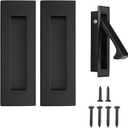 Pocket Door Handles and Edge Pull Matte Black, 6Inch Handles Hardware Latch,Recessed Finger Flush Pulls,for Closet,Sliding,Barn Door