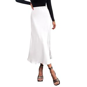 PRETTYGARDEN Women's Satin Skirts Dressy Casual 2025 Fall High Waisted Cocktail Wedding Flowy Elegant A Line Midi Skirt (White,Large)