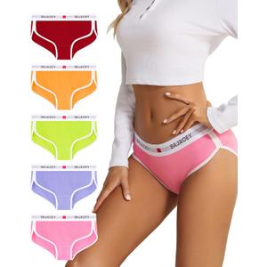 Women's Cotton Underwear Womens Cheeky Panties for Women Comfy Bikini (Medium, Burgundy, Pink, Green, Yellow, Purple)