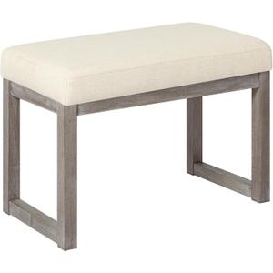 CangLong 27 Inch Wide Ottoman Bench, Rectangle Footstool with Linen Look Fabric and Wood Leg for Entryway, Bedroom & Living Room, Beige