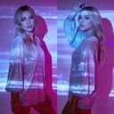 MAYSTEPPE Women Sequin Top Sexy V Neck Balloon Long Sleeve Sequin Shirt Sparkly Glitter Party Tops Blouse for Party Club (Silver, S)