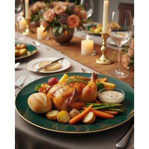 PULOTE 100PCS Green Plastic Plates - Green Disposable Plates With Gold Rim -  10.25inch