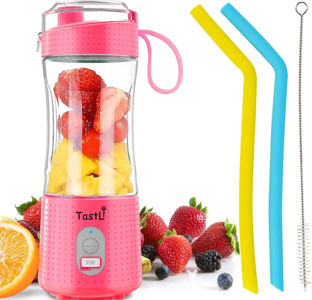 Personal Blender, Portable Juice On the Go Blender for Shakes and Smoothies, USB-C Rechargeable, Cordless (Pink)
