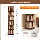 6-Tier Rubberwood Rotating Bookshelf, 360° Spinning Bookcase with Lockable Wheels, Space-Saving Freestanding Corner Storage Rack, Walnut Finish, 17.3"D×17.3"W×78.5"H for Living Room Office Bedroom