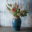 Tanvecle Blue Floor Vase, Ceramic Glazed Large Vase for Modern Farmhouse Home Decor, Rustic Terracotta Pottery, Vintage Clay Vase for Living Room Entryway Centerpiece
