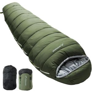 BISINNA Mummy Sleeping Bag for Adults 14-41 Cold Weather 3-4 Season Camping Sleeping Bags with Compression Sack for Backpacking Hiking Traveling (Green)