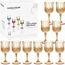 XUWAIDSGN 16 Pcs 7oz Plastic Vintage Wine Glasses Drinking Glasses Unbreakable Wedding Glassware Crystal Water Goblets Reusable Drinkware Vintage Champagne Flutes (16, Amber)