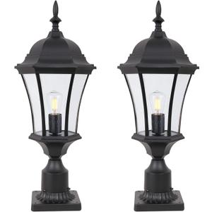 24" Aluminum Outdoor Post Light with 3" Fitter Base for Post Pole Mount, 2 Pack Black Exterior Pole Lantern Lights with Seeded Glass, Large Outside Post Lamp for Yard Garden