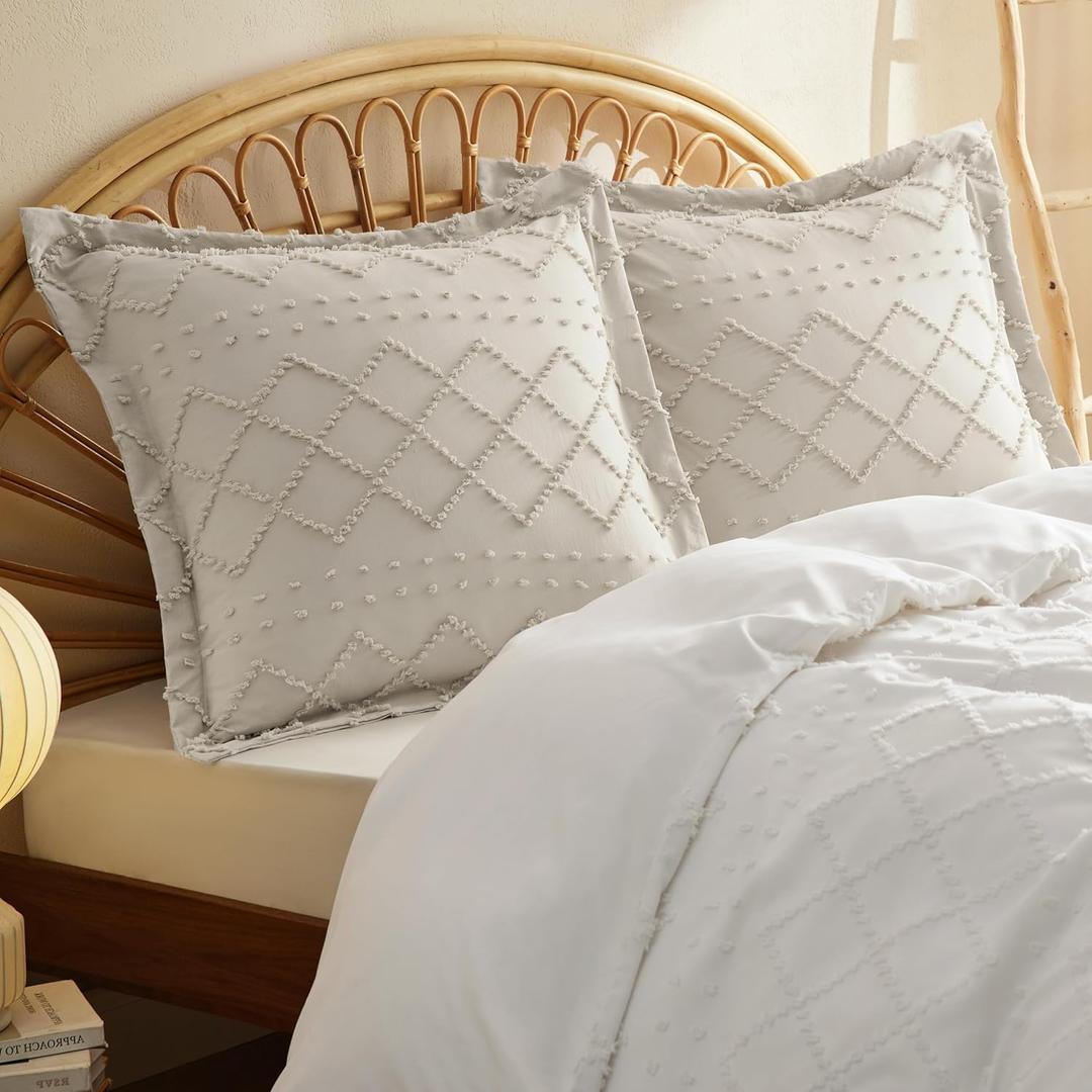 Bedsure Euro Sham Covers, Decorative Boho Throw Pillow Covers for Bed, Square Pillowcase for Sofa and Couch, Ultra Soft and Breathable Pillow Cases, Natural, 26x26 Inches