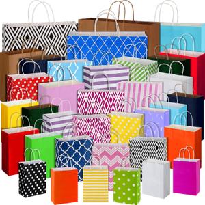 Kosiz 36 Pcs Assorted Sizes Gift Bags Bulk with Handle Assortment Different Size Paper Goodie Bag Paper Party Favor Bag for Wedding Birthday Easter Mother Day, 8.3" Small, 10.2" Medium, 12.6" Large