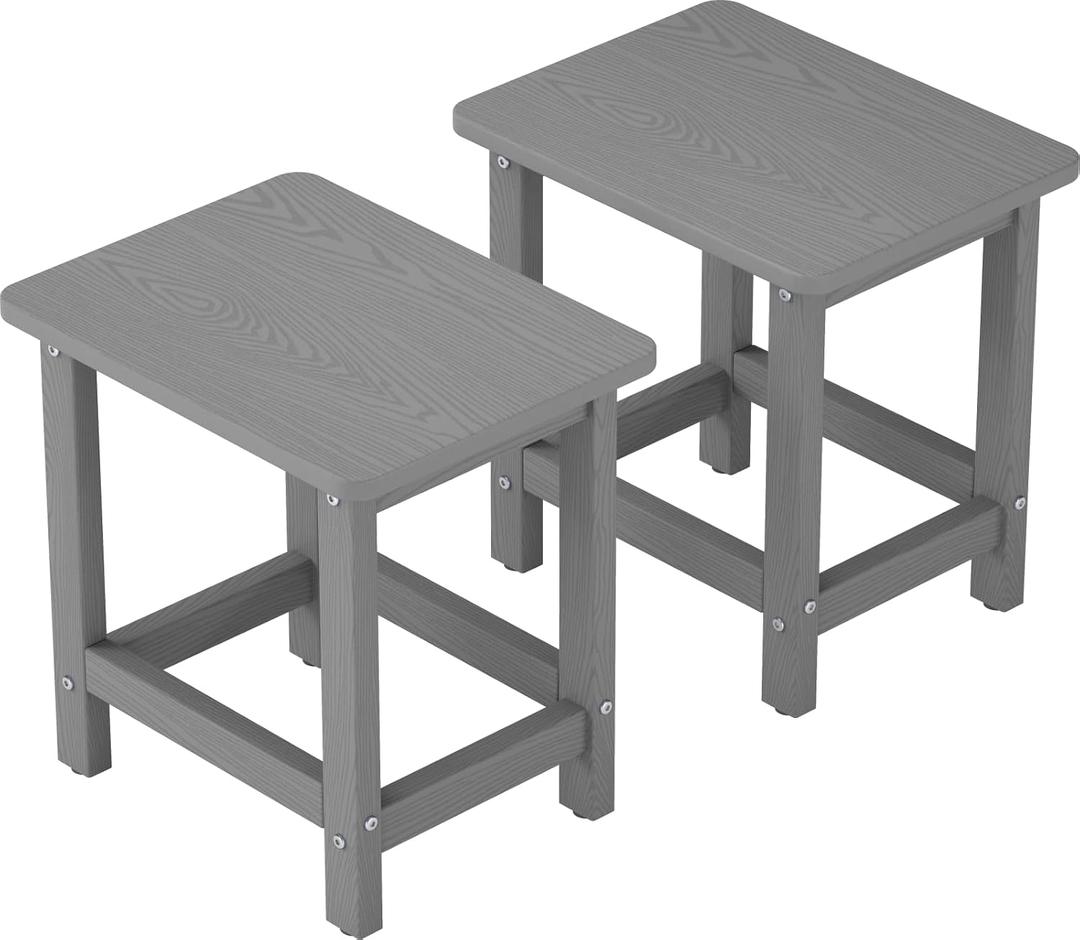 Set of 2 HDPE Outdoor Side Table, Weatherproof Small Outdoor Table for Adirondack, 16.6-Inch Patio Square End Tables for Garden, Backyard, Porch, Deck, Balcony, Poolside (Grey)