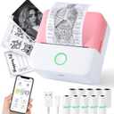cudinham Print Pods Mini Printer, Sticker Printer with 10 Rolls Thermal Printing Paper, Inkless Pocket Printpod for Phone, Impresora Porttil for Notes, DIY, Compatible with iOS & Android (Pink)