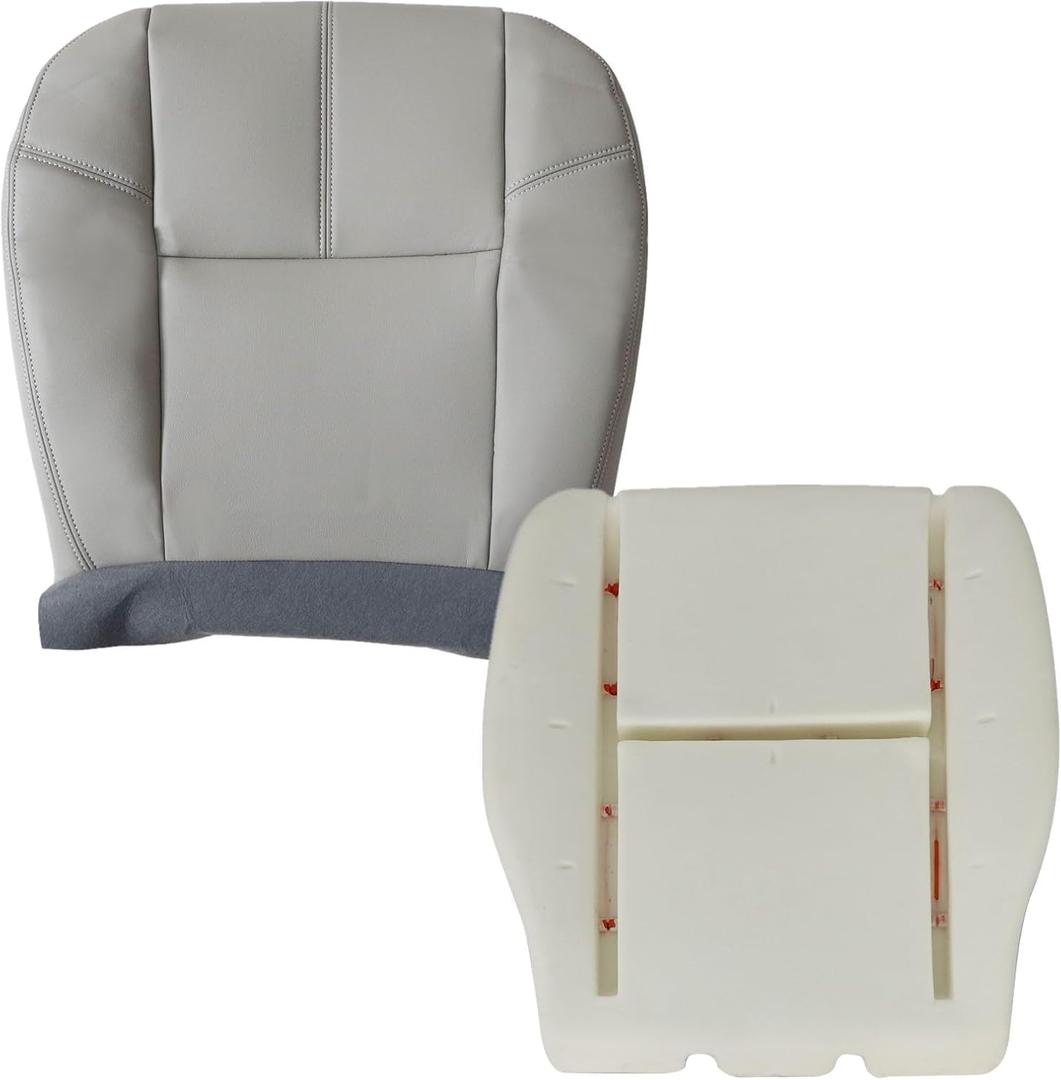 Front Left Driver Side Bottom Leather Seat Cover & Foam Cushion Gray Compatible with Chevy Tahoe Suburban Avalanche Silverado GMC Yukon Sierra 2007 2008 2009 2010 2012 2013 2014