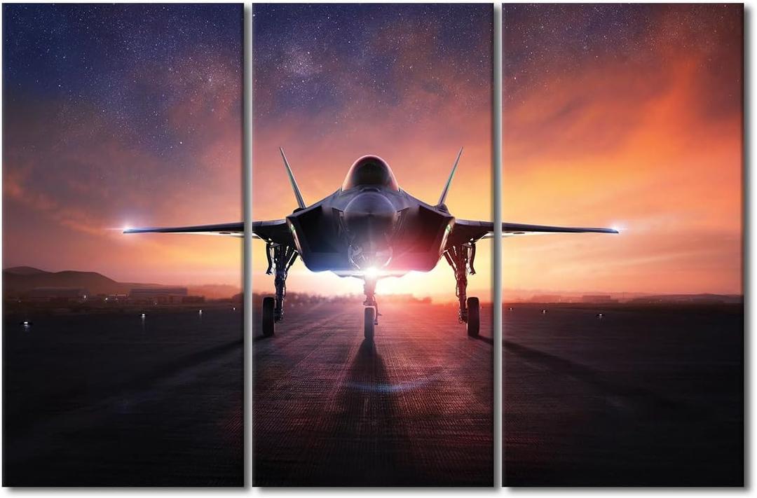 TUMOVO Inspirational Wall Art Aviation Poster 3 Piece Canvas Wall Art F-35 Lightning II Fighter Airplane Picture Modern Home Decoration Living Room Bedroom Bathroom Decor Framed Ready to Hang 40x60in