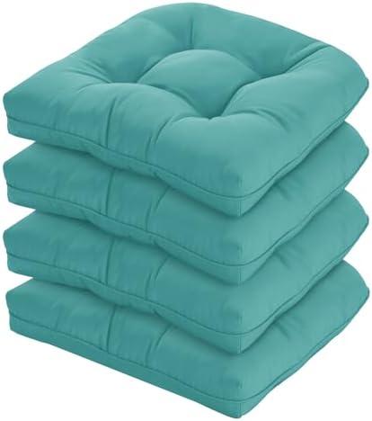 HOMELYSIAN 19x19 Outdoor Chair Cushions Set of 4, Wicker Patio Furniture Cushions with Tufted Buttons, Thick Outdoor Seat Cushions for Lawn Chairs, Overstuffed and Water Resistant, Teal