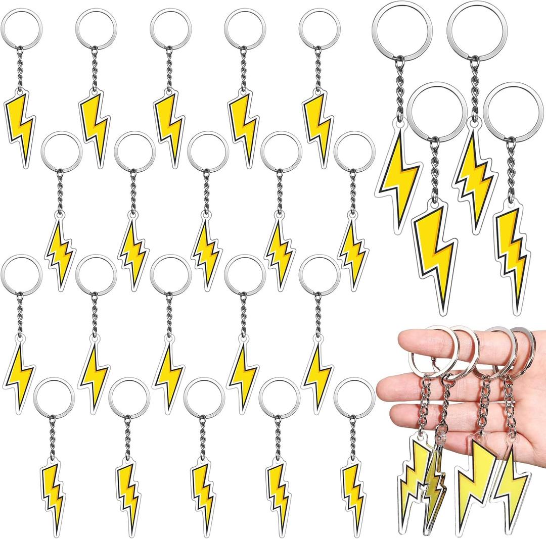 Equsion 24 Pcs Lightning Keychain Gifts Yellow Lightning Keychain Acrylic Keyring Ornament for Cartoon Game Birthday Party Supplies Baby Shower Decorations