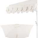 JONATHAN Y Terrace 9 ft. Scalloped Half Patio Umbrella, Cream | Crank Lift, Push Button Tilt, Aluminum Pole, UV Resistant Polyester Canvas, Coastal Style, Space Saving