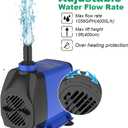 Knifel Submersible Pump 1056GPH (4000L/H 85W) Ultra Quiet with Over Heating Protection 9.8ft Power Cord for Fountains, Hydroponics, Ponds, Aquariums & More