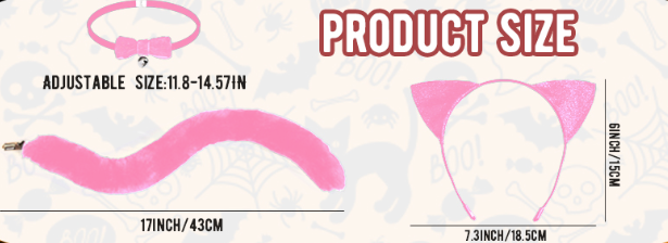 3 Pcs Halloween Cat Costume Accessories Cat Ears Headband Bell Collar and Tail Set for Halloween Party Cosplay Costumes Set (Pink) 